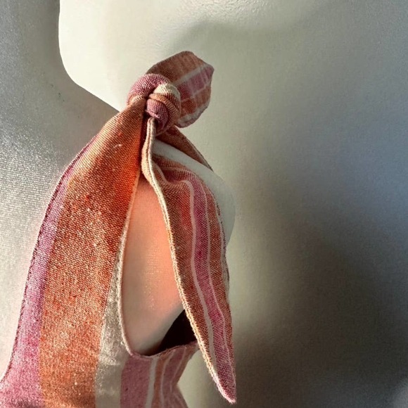 Lulu's Brooklin Pink Striped Linen Blend Button Front Mini Dress Size Small - Picture 5 of 8